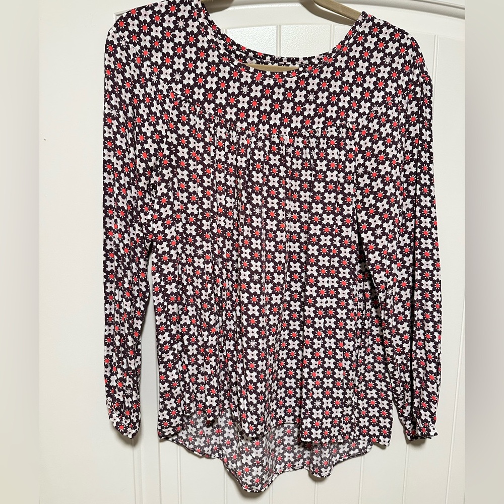 LOFT Red and Black Floral Blouse